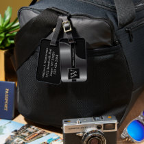 Gray Steel Masculine Monogram Executive Style Luggage Tag