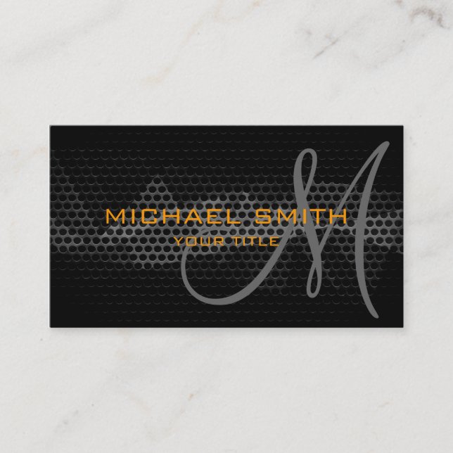 Gray Steel Metal Monograms Business Card (Front)