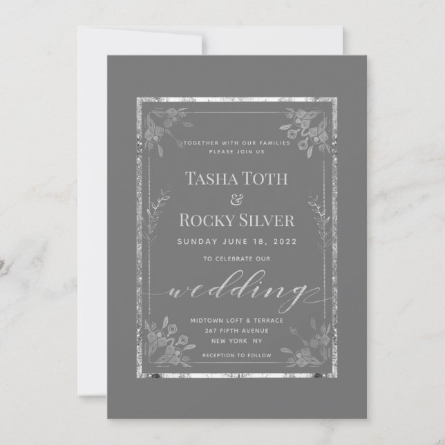 Gray Sterling Wedding Invitation (Front)