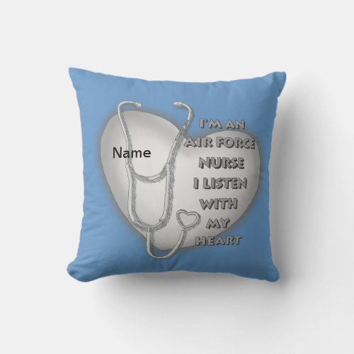 Gray Stethoscope Air Force Nurse custom name Throw Pillow