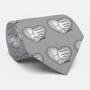 Gray Stethoscope Heart Doctor Neck Tie