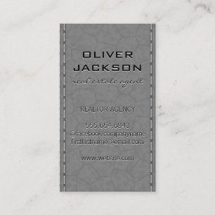 Gray Stitched Leather Realtor Business Card