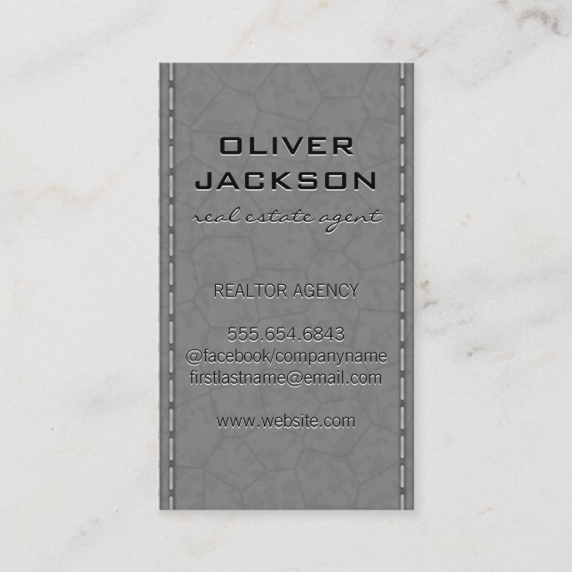 Gray Stitched Leather | Realtor Business Card (Front)