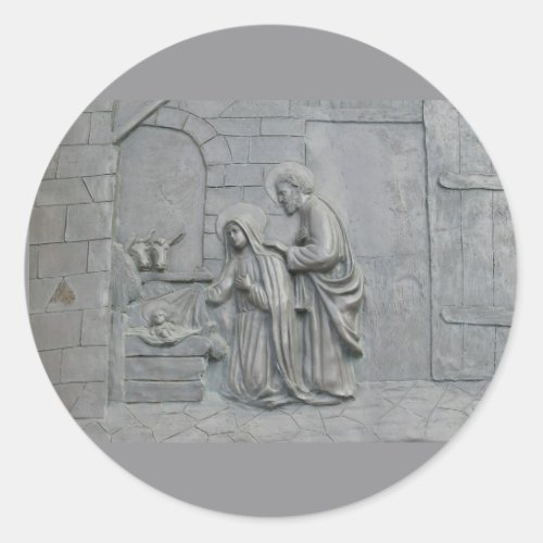 Gray Stone Nativity Scene in Bethlehem Design Classic Round Sticker