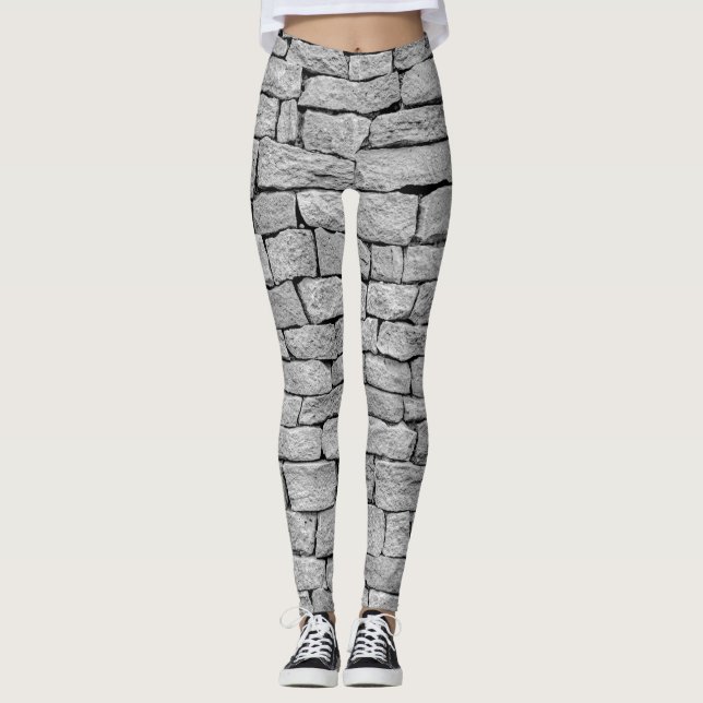 Gray stone wall, abstract background. leggings (Front)