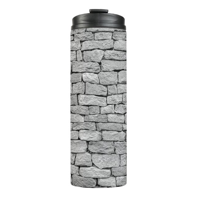 Gray stone wall, abstract background. thermal tumbler (Front)