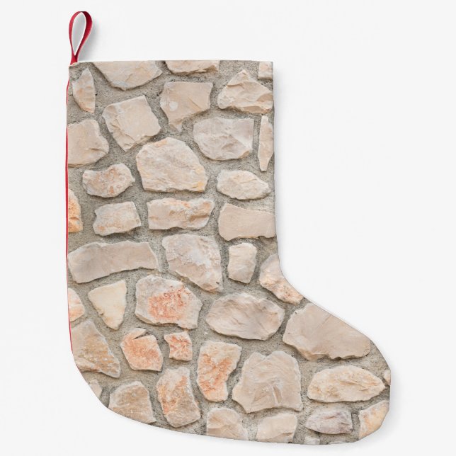 Gray stone wall background. stone, texture, wall,  small christmas stocking (Front)