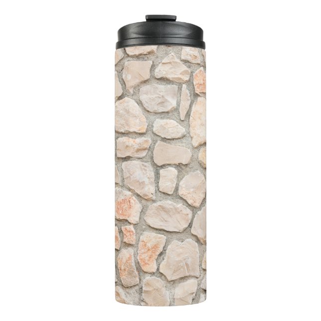Gray stone wall background. stone, texture, wall,  thermal tumbler (Front)