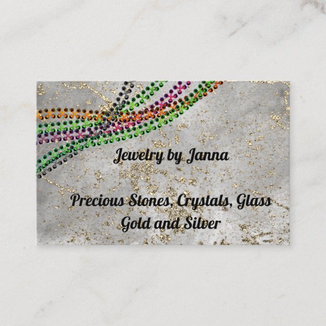 Gray Stone with Glitter and Beads Jeweler Business Card (Front)