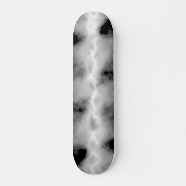 Gray Storm Cloud White Lightning Thunderstorm Look Skateboard Deck (Front)