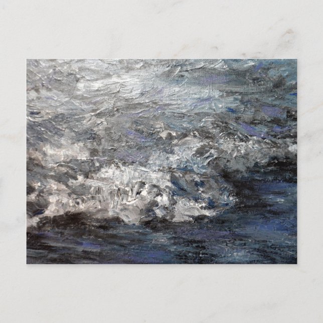 Gray Stormy Beach Painting Ocean Waves Postcard (Front)