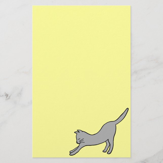 Gray Stretching Cat on Yellow Stationery (Front)
