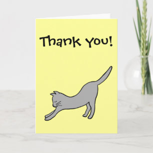 Gray Stretching Cat on Yellow Thank You Card