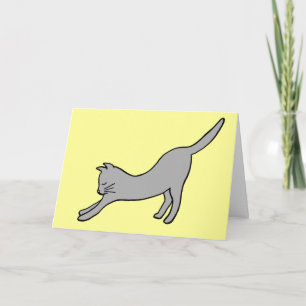 Gray Stretching Cat on Yellow Thank you Card