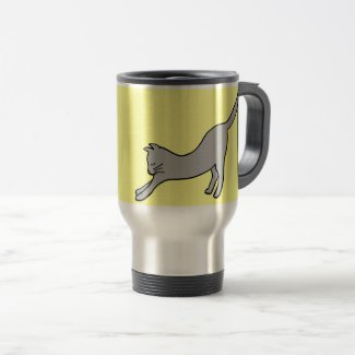 Gray Stretching Cat on Yellow Travel Mug