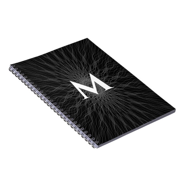 Gray string waves black monogram notebook (Right Side)
