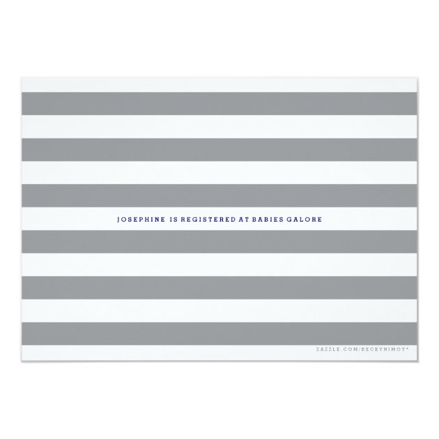 Gray Stripe Baby Boy Shower And Navy Blue Invitation