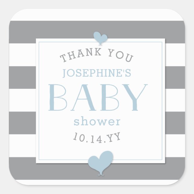 Gray Stripe Baby Shower Thank You Square Sticker (Front)