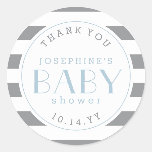 Gray Stripe Baby Shower Thank You Stickers (Front)