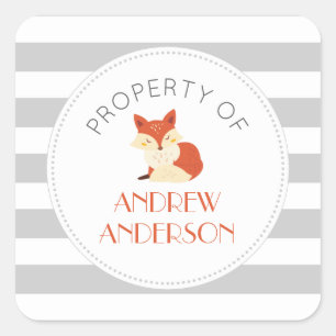 Gray stripe fox BOOK or PROPERTY OF sicker Square Sticker