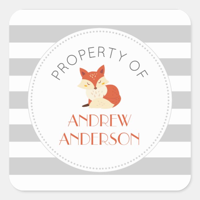 Gray stripe fox BOOK or PROPERTY OF sicker Square Sticker (Front)