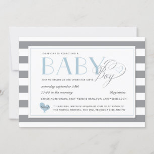Gray Stripe Light Blue Boy Virtual Baby Shower Invitation