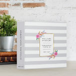 Gray Stripe Personalized Homeschool Portfolio 3 Ring Binder<br><div class="desc">Organize your homeschool materials in this beautifully designed binder with custom text. Chic and modern floral home school portfolio binder features a wide gray and white striped background with sprays of bright watercolor tropical flowers accenting your name, binder contents, and academic year, framed by a thin faux gold border. Customize...</div>