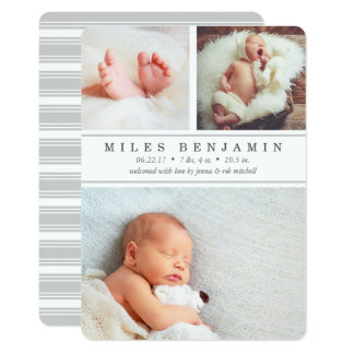 Gray Stripe | Photo Collage Birth Announcement
