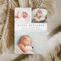 Gray Stripe | Photo Collage Birth Announcement
