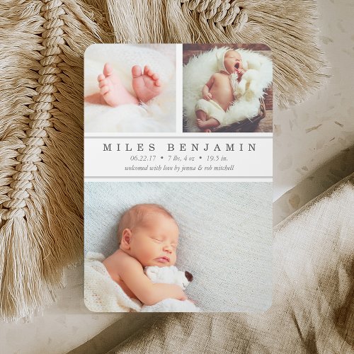 Gray Stripe  Photo Collage Birth Announcement