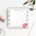 Gray Stripe & Pink Peony Personalized Notepad<br><div class="desc">Chic personalized notepad features a pastel dove gray and white stripe background,  faux gold foil border,  and a vibrant pink watercolor peony flower. Customize with a monogram,  name or text of your choice.</div>