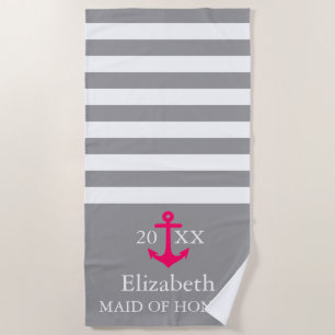 Gray Stripe Wedding Party Nautical Beach Towel