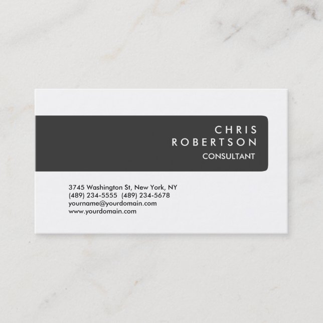 Gray Stripe White Background Business Card (Front)