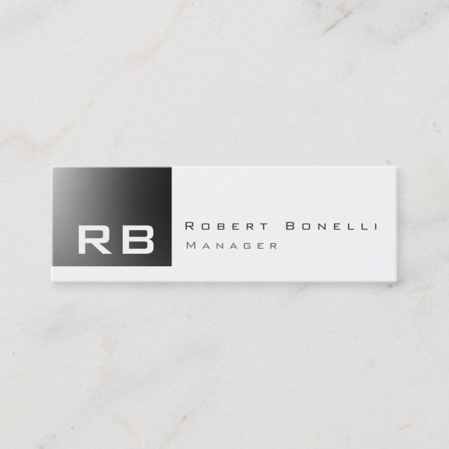 Gray Stripe White Monogram Skinny Business Card (Front)