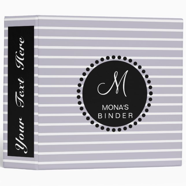 Gray Striped Clean Monogram Personalize Binder (Front/Spine)