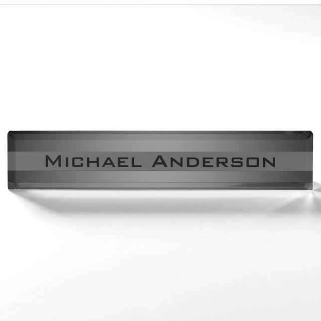 Gray, striped, gradient, gray stripes, simple desk name plate (Front)
