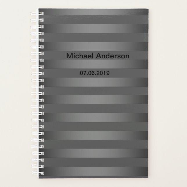 Gray, striped, gradient, gray stripes, simple planner (Front)