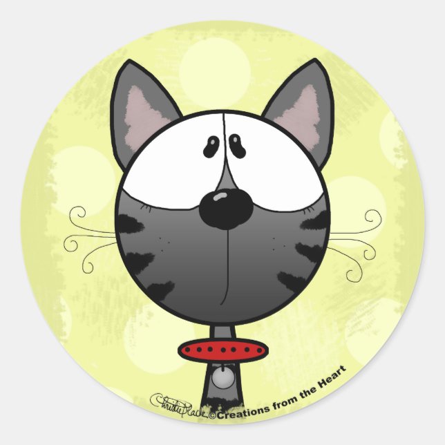 Gray Striped Kitty Classic Round Sticker (Front)