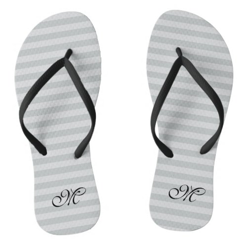 Gray striped monogram wedding party flip flops