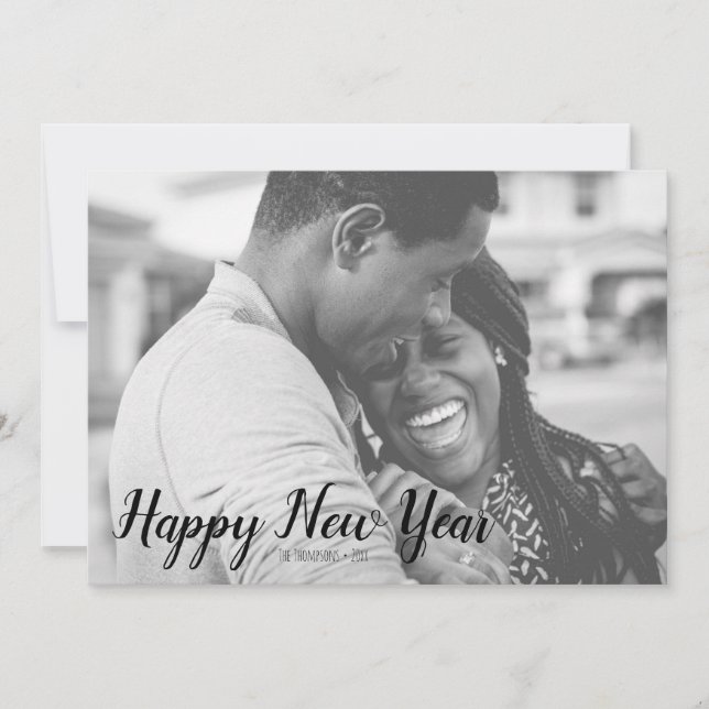 Gray Striped Pattern Happy New Year Photo Card (Front)