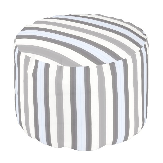 Gray striped pattern pouf (Angled Front)