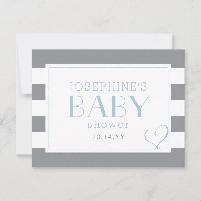 Gray Striped Shower Light Blue Thank You Card (Front)