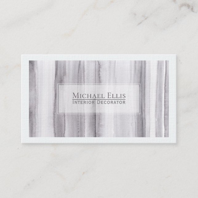 Gray Striped Watercolor Business Card (Front)