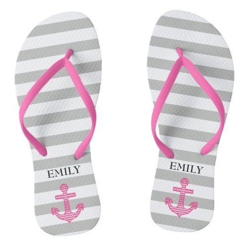 Gray Stripes Anchor Nautical Custom Bridesmaid Flip Flops