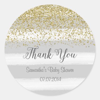 Gray Stripes Baby Shower Sticker by melanileestyle at Zazzle