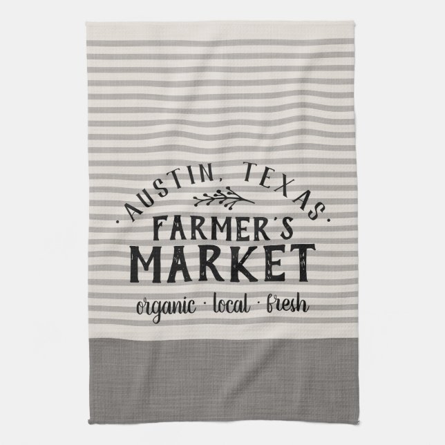 Gray Stripes Custom Farmer's Market | Farmhouse Towel (Vertical)