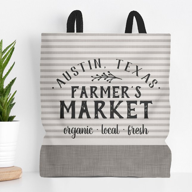 Gray Stripes Custom Farmer's Market Tote Bag (Creator Uploaded)