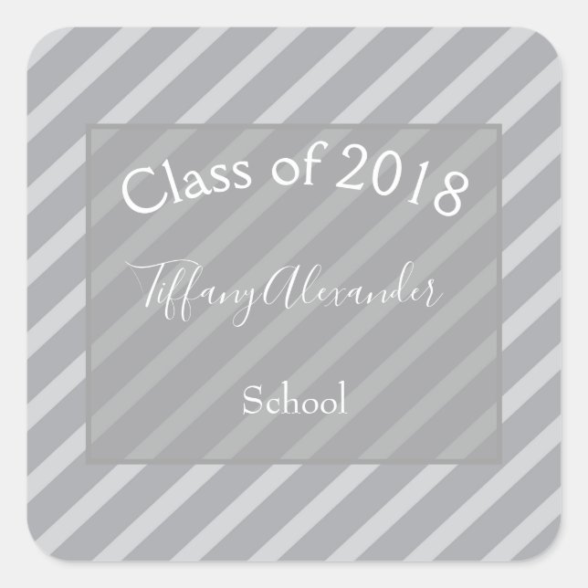 Gray Stripes Graduation Party Square Sticker (Front)