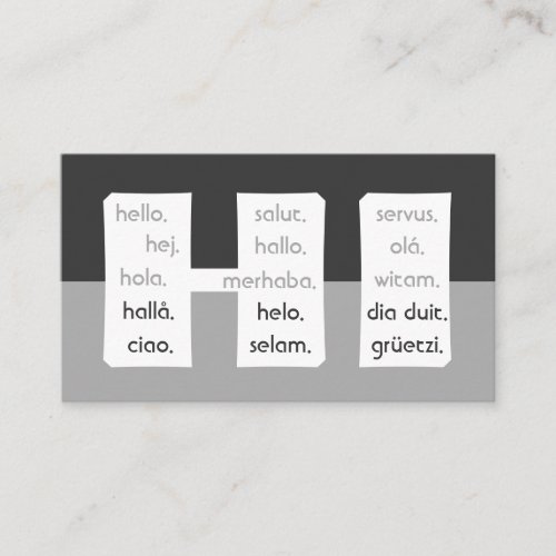 Gray stripes international languages hello business card
