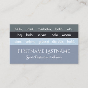 Gray stripes international languages hello business card